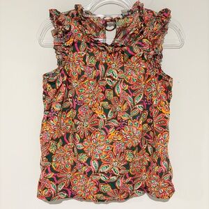 J crew factory paisley ruffle sleeveless tank blouse pink orange size small